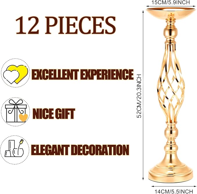 12 Pcs Metal Flower Arrangement Stand, 20 Inch Tall Metal Candle Holders Bulk for Wedding Table Decor & Party Home Decor