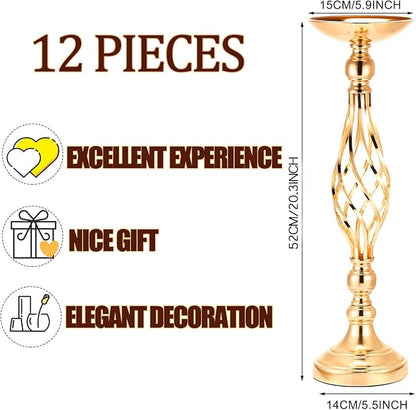 12 Pcs Metal Flower Arrangement Stand, 20 Inch Tall Metal Candle Holders Bulk for Wedding Table Decor & Party Home Decor