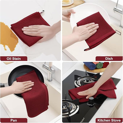 Homaxy 100% Cotton Kitchen Towels and Dishcloths Set, 12 x 12 Inches and 13 x 28 Inches, Set of 10 Bulk Kitchen Towels Set, Ultra Soft Absorbent Dish Cloths for Washing Dishes, Burgundy