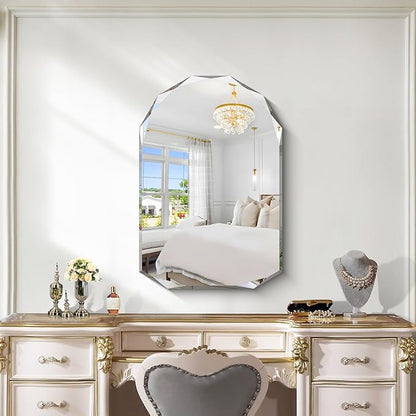 KOCUUY 24"x36" Frameless Wall Mirror, Arched Shape with Diamond-Shaped Beveled Edge,Unframed Decorative with Upgraded Shatterproof Glass,Unique Frameless Mirror for Bathroom,Living Room,Bedroom
