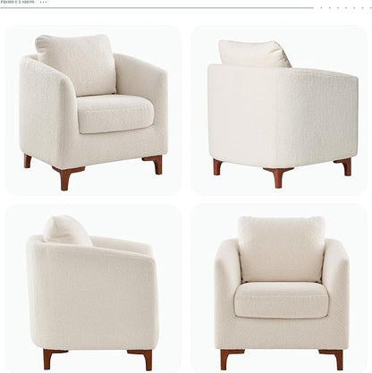 COLAMY Sherpa Accent Chair with Storage Ottoman Set, Upholstered Barrel Arm Chair with Footrest, Modern Living Room Chair with Back Pillow, Cream