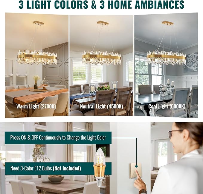Siljoy Rectangular Gold Crystal Chandelier, 16-Light Modern 2-Tiers K9 Crystal Raindrop Chandelier, Luxury Oval Crystal Penadnt Ceiling Light Fixture for Dining Room Living Room Kitchen Island L35.4''