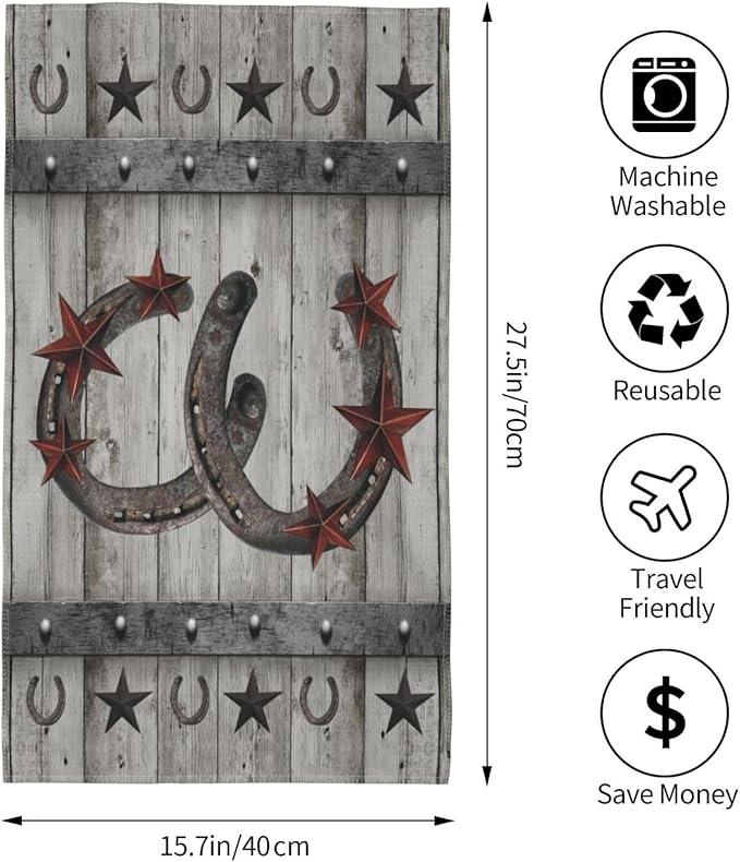 Texas Star Hand Towels Set of 2 Vintage Decorative Kitchen Towels, Western Horseshoe