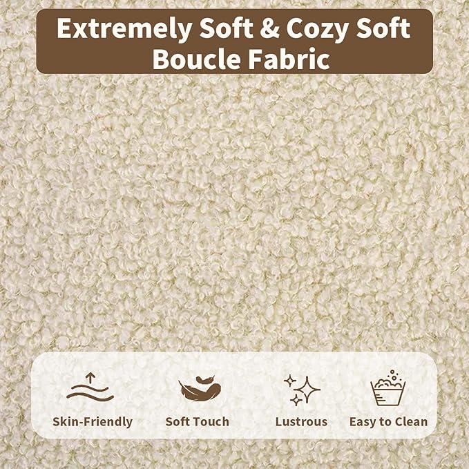 Twin Bed Frames with Headboard, Upholstered Bed Frame Twin, Teddy Soft Boucle Fabric Twin Size bedframes, Soft Cloud Marshmallow Shape Upholstered Headboard, No Box Spring Needed, Noise Free (Beige)