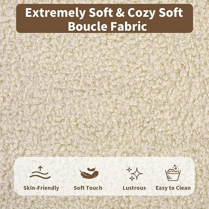 Twin Bed Frames with Headboard, Upholstered Bed Frame Twin, Teddy Soft Boucle Fabric Twin Size bedframes, Soft Cloud Marshmallow Shape Upholstered Headboard, No Box Spring Needed, Noise Free (Beige)