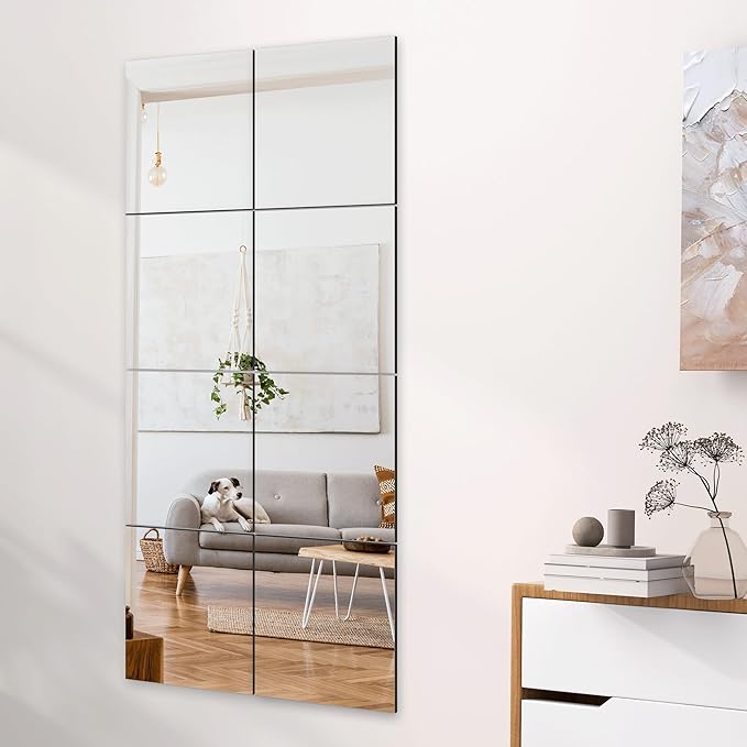 Home Gym Wall Mirror, 14"x12"x4PCS Full Length Home Gym Workout Mirror for Garage, Bedroom, Living Room, Over The Door