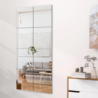 Home Gym Wall Mirror, 14"x12"x4PCS Full Length Home Gym Workout Mirror for Garage, Bedroom, Living Room, Over The Door