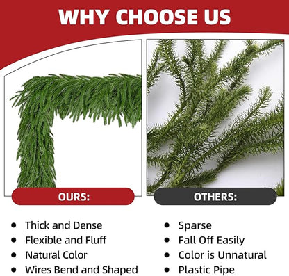 Christmas Garlands 9FT Norfolk Pine Garland 1PCS Realistic Artificial Faux Greenery Garland for Mantle Holiday Indoor Outdoor Fireplace Window Stairs Winter Christmas Decorations