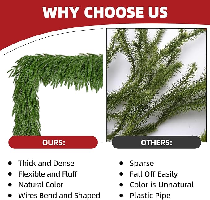 Christmas Garlands 6FT Norfolk Pine Garland 2 PCS Realistic Artificial Faux Greenery Garlands for Mantle Holiday Indoor Outdoor Fireplace Window Stairs Winter Christmas Decorations