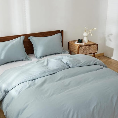 Simple&Opulence 100% Linen Duvet Cover Set, 3 PCS Natural French Flax Dusty Blue Duvet Cover King Size, Breathable Soft Comfy Linen Bedding Comforter Cover with 2 Pillowcases(Dusty Blue, 104"x92")