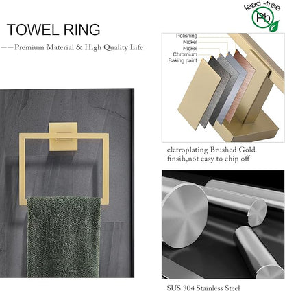 TNOMS Brushed Gold Towel Bar Set Bathroom Hardware Set, 5 Pieces Gold Bathroom Accessories Set Stainless Steel Wall Mounted Towel Holder for Bathroom 23.6in