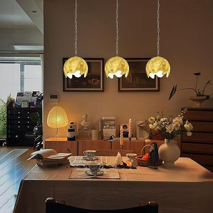 Wabi Sabi Pendant Lights, 7.5in White Modern Pendant Light Resin Hanging Lamp Kitchen Island Lighting Modern Japandi Chandelier for Dining Room Bedroom Hallway Restaurant Foyer