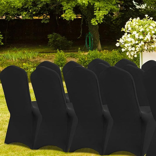 VEVOR 50 Pcs Black Chair Covers Polyester Spandex Stretch Slipcovers for Wedding Party Dining Banquet Arched-Front Chair Covers