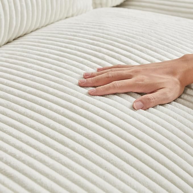 122'' Modern Curved Cloud Sofa Luxury Living Room 5 Seater Sectional Sofa Curve Design Comfortable Upholstered Sofas with Toffee Chair for Living Room Bedroom Apartment(Corduroy+Left Facing, White)