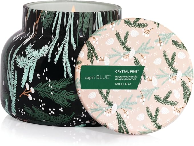 Capri Blue Pattern Play Signature Holiday Candle - Luxury Holiday Scented Candle for Home- Long Lasting Soy Wax Blend - Comes in Decorative Glass Jar (Crystal Pine, 19 oz)