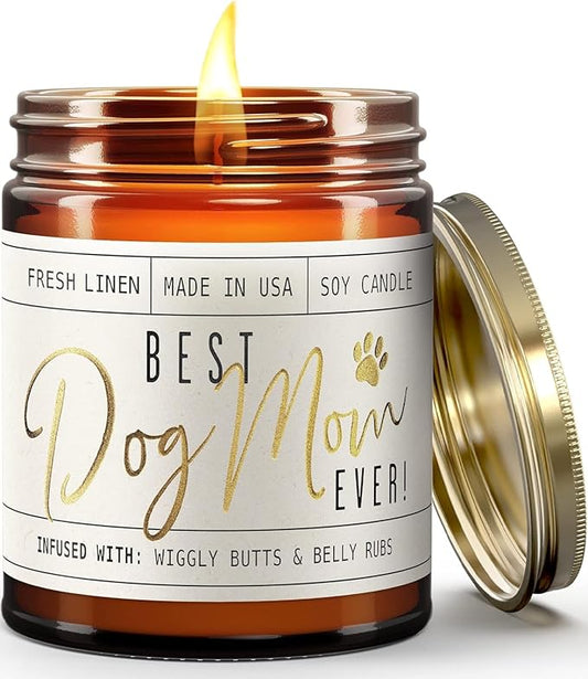 Dog Mom Gifts for Women, Dog Lovers Gifts for Women - 'Best Dog Mom Ever' Soy Candle, w/Vanilla, Coconut & Citrus I Gifts for Dog Lovers I Dog Gifts for Women I Reusable Jar, 50Hr Burn,Made in USA
