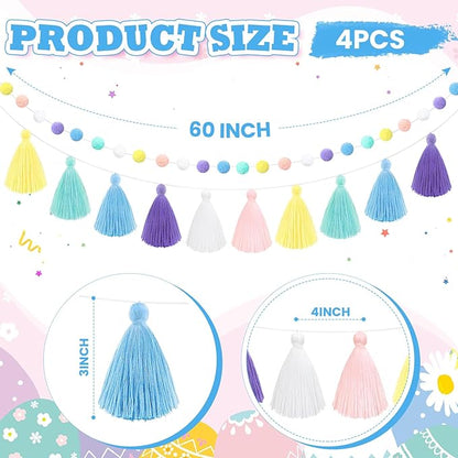 Syhood 4 Pcs Christmas Pom Pom Tassel Garland Felt Pompom Ball Banner Christmas Tassel Garland for Xmas Tree Hanging Decorations Party Supplies Home Decor(Pastel Colors)