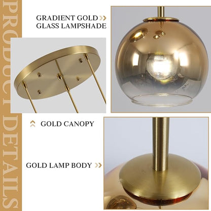 KCO Lighting Gold Cluster Pendant 3-Light Large Glass Pendant Lights Kitchen Island Bubble Globe Chandelier Mid Century Modern Hanging Light