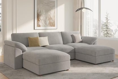 EASE MOOSE Oversized Modular Sectional Sofa, Extra Large U Shape Sectional Cloud Couch,Comfty Deep Modular Sofa with Ottoman for Living Room，Light Gray