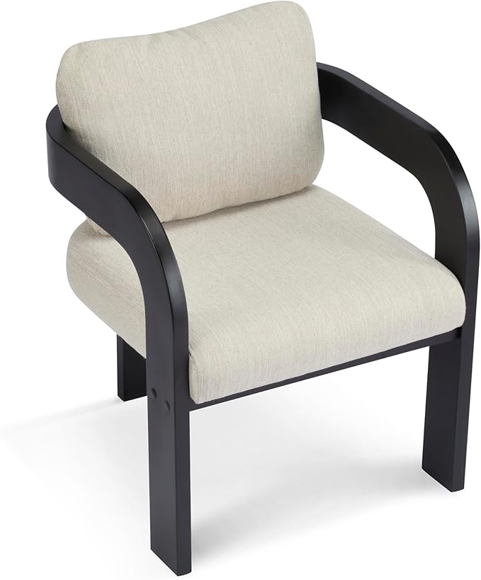Christopher Knight Home Yorick Modern Dining Chair Set of 2 with Cushion, Solid Wood Dining Room Set, Curved Backrest Kitchen Side Chair, Living Room Comfy Extra Seat, Black+Beige