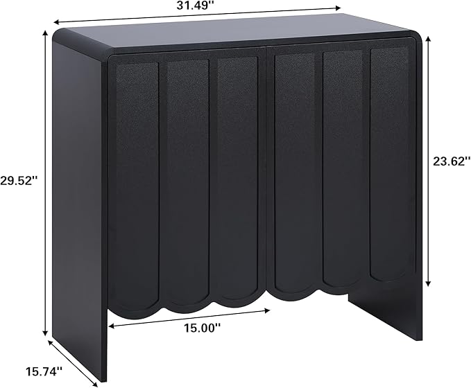 ORRD Sideboard Buffet Cabinet, Accent Storage Cabinet with 2 Doors, Farmhouse Wood Cabinets with Adjustable Shelves and Wave Panel for Living Room, Dining Room, Entry - Black