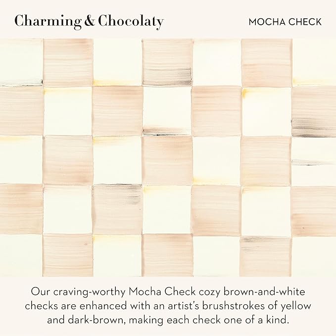 MACKENZIE-CHILDS Enamel Oval Platter, Serving Plate for Entertaining, Small, Brown-and-White Mocha Check