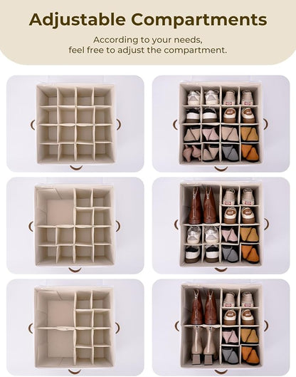 StorageWorks Shoe Organizer for Closet, Fits up to 16 Pairs, Shoe Cubby Storage Containers with Adjustable Dividers and Clear Cover, Green & White