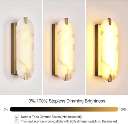 ZEROUNO Alabaster Wall Sconces, 14.2 inch Natural Marble Wall lamp,Dimmable Alabaster Wall Light Fixtures for Stairs Bathroom Living Room Bedroom or Vanity,Hallway（Brushed Bronze