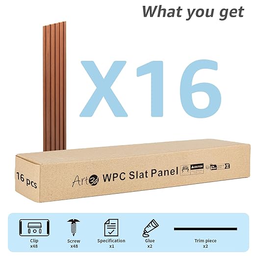 Art3d WPC Wainscoting Panels, 16-Pack 48 x 6 Inch 3D Wall Accents for Interior Wall Decor, Living Room, Bedroom, Teak