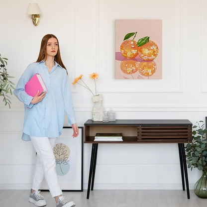 APJYM Funky Y2K Disco Ball Orange Wall Art, Trendy Retro 70s Preppy Pink Girly Orange Aesthetic Canvas Wall Art for Girls Room Bedroom Dorm Apartment Decor, 11x14 Inches Framed