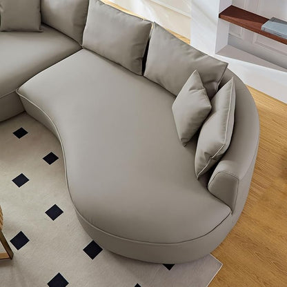 128.7'' Luxury Simple L Shape Curved Modular Sofa Modern Leather Sofa 5 Seater Fabric Eco Leather Sofa Full Grain Leather Sofas For Living Room Apartment Office (Leather+Left Facing, Light Grey)