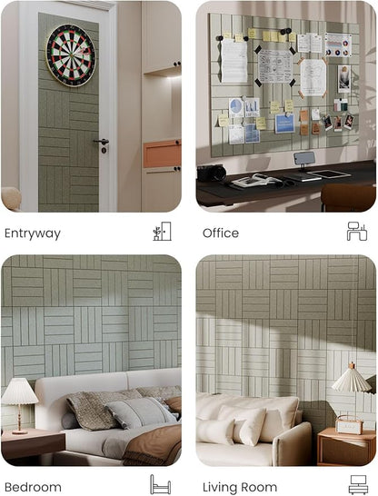 Bumusty Large Cork Board Alternative-47 x35 Felt Bulletin Board Tiles, with 30 Pushpins, 70 Adhesive Tabs, 12-Pack Slat Wall Paneling, Cork Boards for Office Push Pin Board Felt Board-Sage