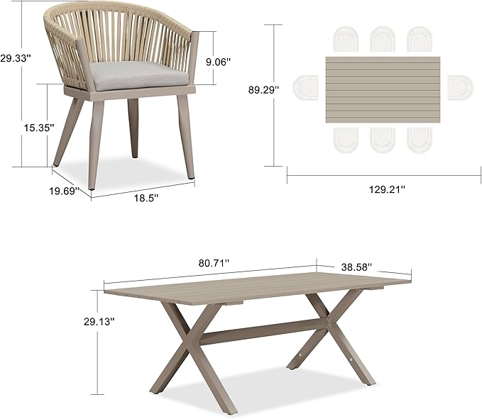 PURPLE LEAF 9 Pieces Outdoor Dining Set with Patio Aluminium Dining Table and Wicker Rattan Chairs Modern Furniture Cushions Sets for Backyard Indoor Decor Kitchen Champagne