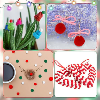 SEPGLITTER Christmas Pom Poms Balls, 1000 Pieces Red Green White Pompoms Pom Poms for Crafts Making DIY Holiday Christmas Decorations Supplies (3 Colors,1 cm )