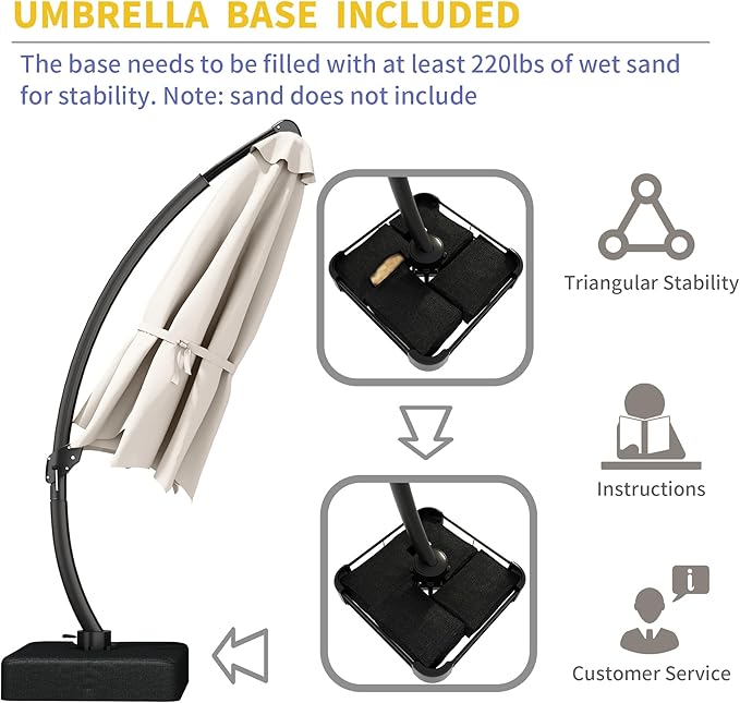 Kingdura 12ft Offset Cantilever Patio Umbrella with Base Included, Large Round Aluminum Outdoor Umbrella, 360° Rotation & Infinite Tilt, Heavy Duty Frame for Deck Pool Backyard, Creamy White