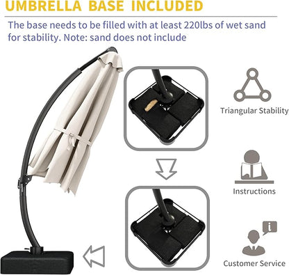 Kingdura 12ft Offset Cantilever Patio Umbrella with Base Included, Large Round Aluminum Outdoor Umbrella, 360° Rotation & Infinite Tilt, Heavy Duty Frame for Deck Pool Backyard, Creamy White