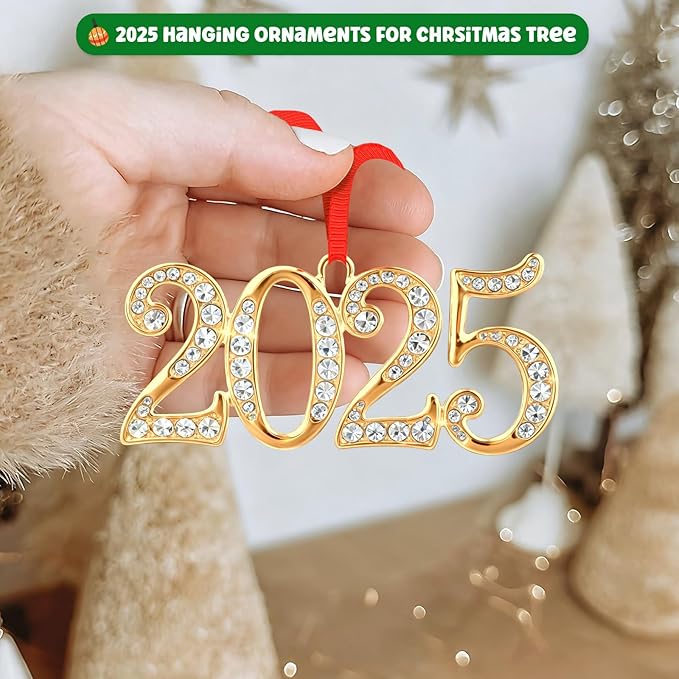 FLYAB 2025 Christmas Ornaments Metal Dated Hanging Ornament for Christmas Tree Decorations 2025 Gold Keepsake Gifts for Women Friend Girl Teens Coworkers Xmas Stocking Stuffers Holiday Party Supplies