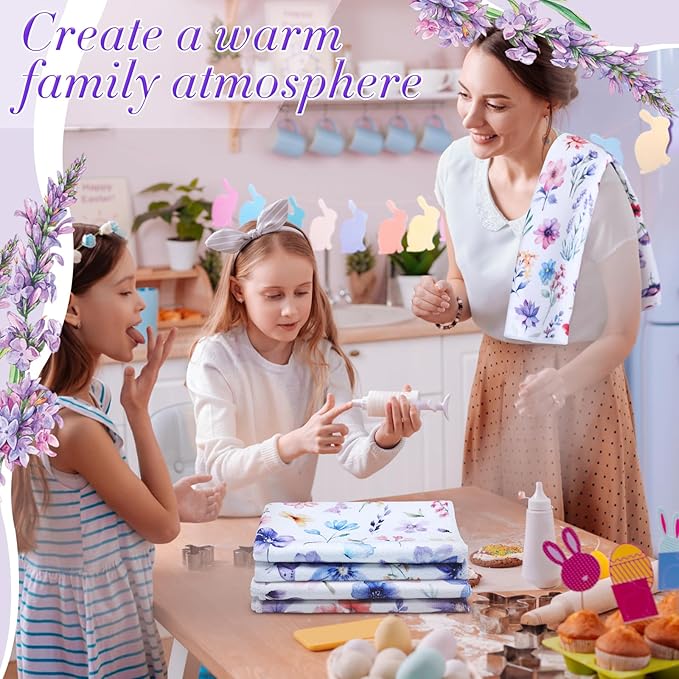 Oudain Spring Kitchen Dish Towels Set of 6 Lavender Floral Butterfly Holiday Tabletop Decor