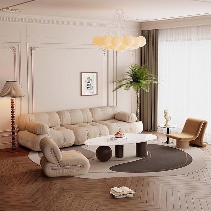 Small Oval Coffee Table, Mid Century Vintage Coffee Table for Living Room White Center Minimalist End Table with Marble Top and Wooden Finished Metal Base