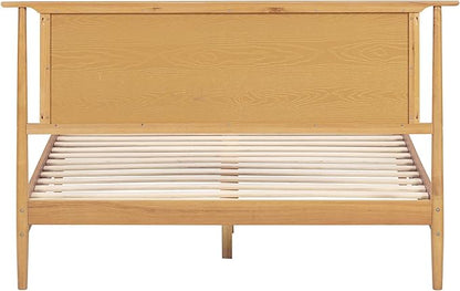 NTC Ruby Wooden Bed Frame with Headboard and Natural Rattan, Solid Oak/Rubber Wood Foundation with Silent Slats, 1000 Lb Capacity, Effortless Assembly (Natural Cane - Rustic Oak, Queen)