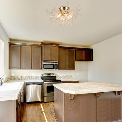 HMVPL Flush Mount Ceiling Lights, Modern Gold Crystal Sputnik Firework Close to Ceiling Lamp LED Ceiling Lighting Fixtures for Bedroom Kitchen Island Hallway Entryway Porch Gazebo