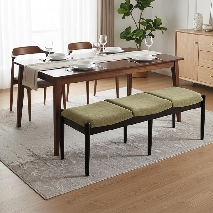 DUOMAY 55'' Modern Ottoman Bench, Chenille Upholstered Entryway Bench Bedroom Bench with Wood Legs, End of Bed Bench for Bedroom, Living Room, Corners, Kitchen, Green