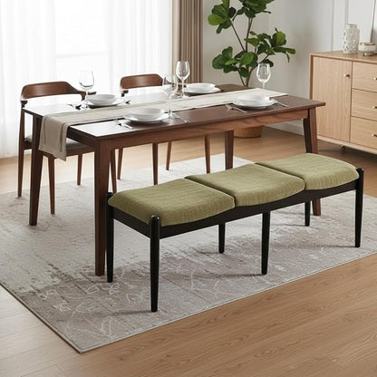 DUOMAY 55'' Modern Ottoman Bench, Chenille Upholstered Entryway Bench Bedroom Bench with Wood Legs, End of Bed Bench for Bedroom, Living Room, Corners, Kitchen, Green