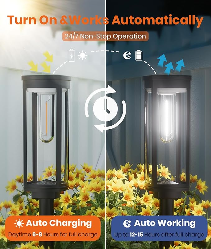 Solar Pathway Lights Outdoor Waterproof 4 Pack Upgraded Solar Walkway Landscape Lighting Outside Driveway Lights,Auto On/Off for Yard Lawn Patio (Cool White)