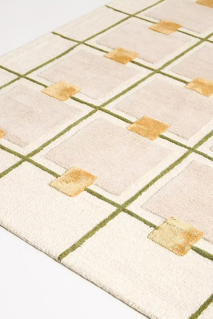 Greer Hand-Tufted Wool Rug - Elegant Taupe and Olive Geometric Pattern for Sophisticated Home Decor (3x5 Ft)