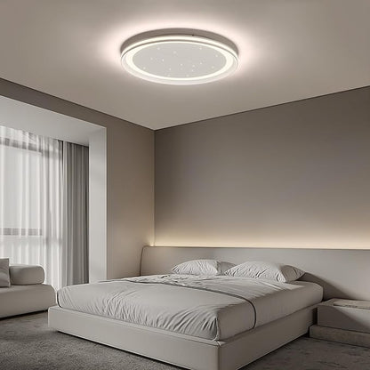 19inch Bedroom LED Ceiling Light, Round Modern Flush Mount Ceiling Light, Night Star Design, Dimmable 3000K-6000K, 70W, Minimalist Office Lamp for Living Room, Study, Kitchen, Bathroom