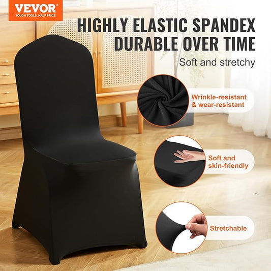 VEVOR 30 Pcs Flat-Front Chair Covers Polyester Spandex Chair Cover Stretch Slipcovers, Wedding, Holiday, Banquet, Party, Celebration, Dining, Black