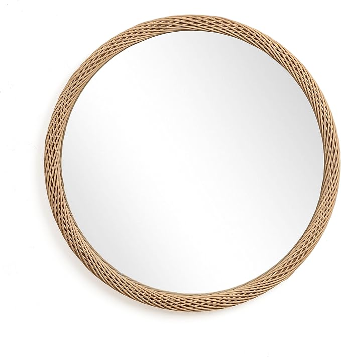 LuxenHome Rattan Bathroom Mirror, 30-Inch Large Bamboo Framed Round Wall Mirror, Rustic Farmhouse Handmade Accent for Bathroom, Bedroom, Entryway, Living Room, Nursery Home Decor Mirrors