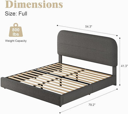 Full Size Boucle Bed Frame, Soft Upholstered Headboard, Thickened Footboard, Rounded Corners, No Box Spring Needed, Easy Assembly, Grey