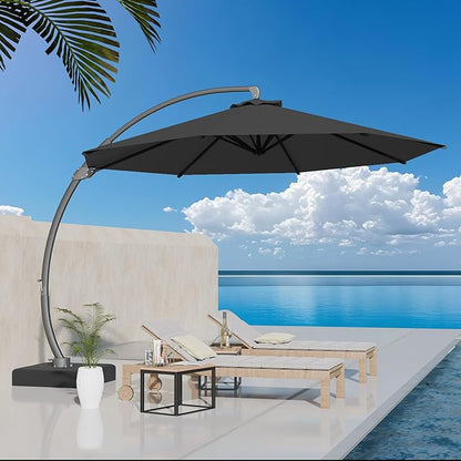 Kingdura 12ft Offset Cantilever Patio Umbrella with Base Included, Large Round Aluminum Outdoor Umbrella, 360° Rotation & Infinite Tilt, Heavy Duty Frame for Deck Pool Backyard, Grey